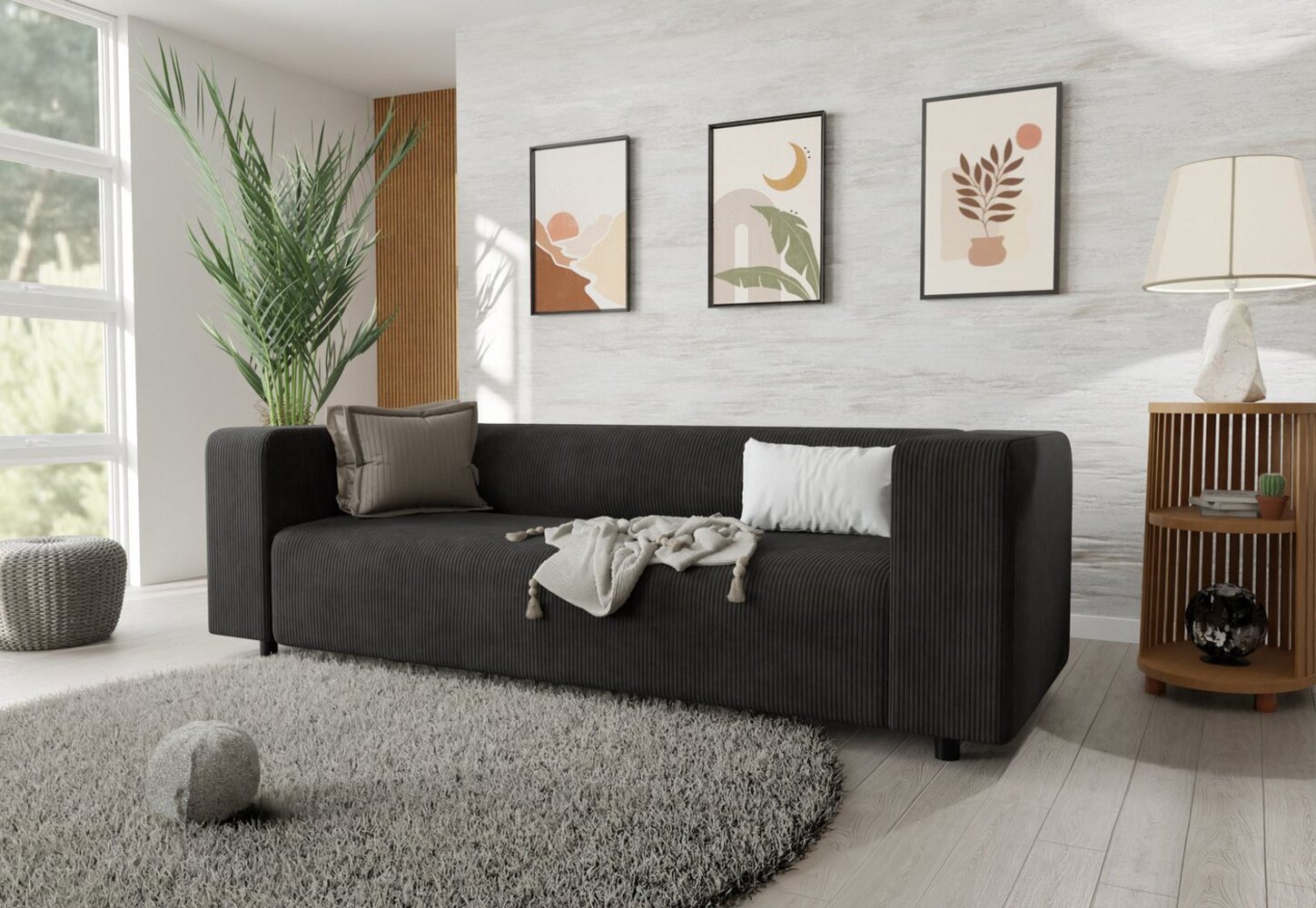 S-Style Möbel 3-Sitzer Sofa Gustav aus Cord-Stoff mit bequemem Sitz, mit Wellenfederung Bild 1