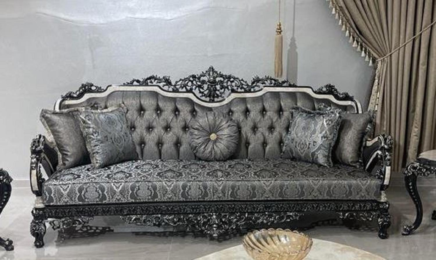 Casa Padrino Luxus Barock Sofa Silber / Weiß / Schwarz / Gold - Prunkvolles Wohnzimmer Sofa - Barockstil Wohnzimmer Möbel - Luxus Möbel im Barockstil - Edel & Prunkvoll Bild 1