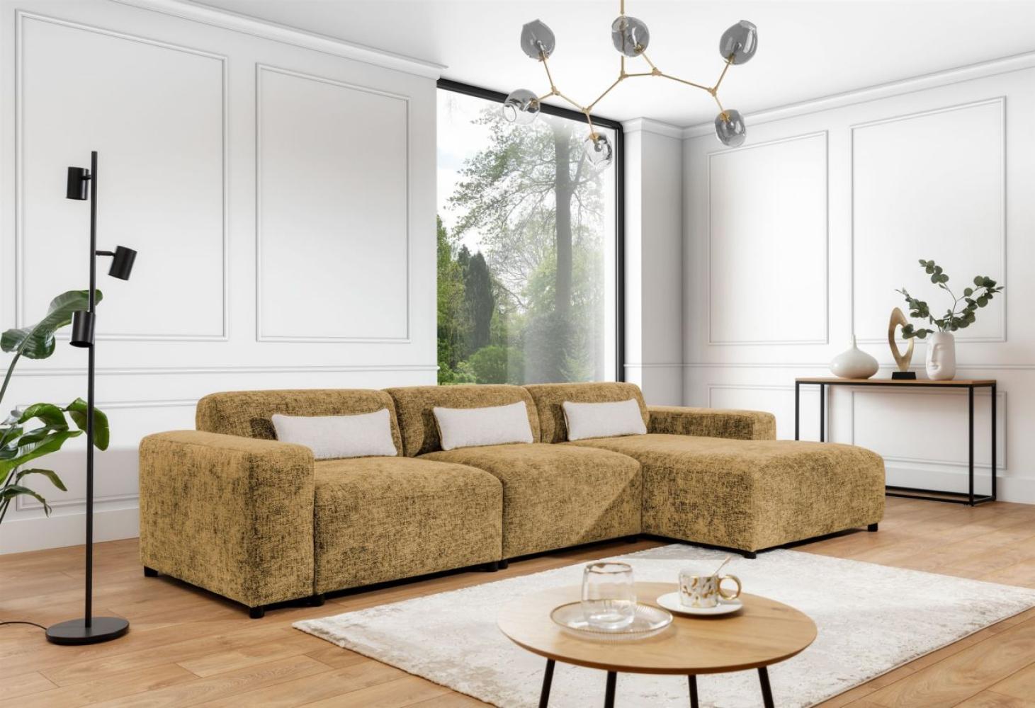 Ecksofa Designersofa ROMY MAX in Stoff Enjoy Me Honiggelb Ottomane Rechts Bild 1