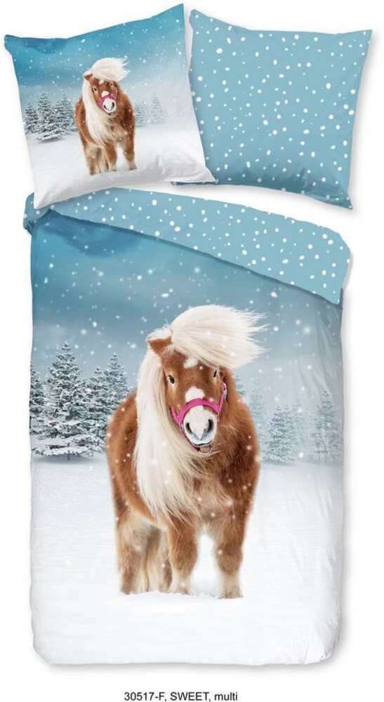 good morning Kinderbettwäsche Sweet Winter Horse, Biber, Flanell, 2 teilig, Biber, 135x200, Warm, Wendeoptik, Reißverschluss, Winter, Kind, Pferd Bild 1