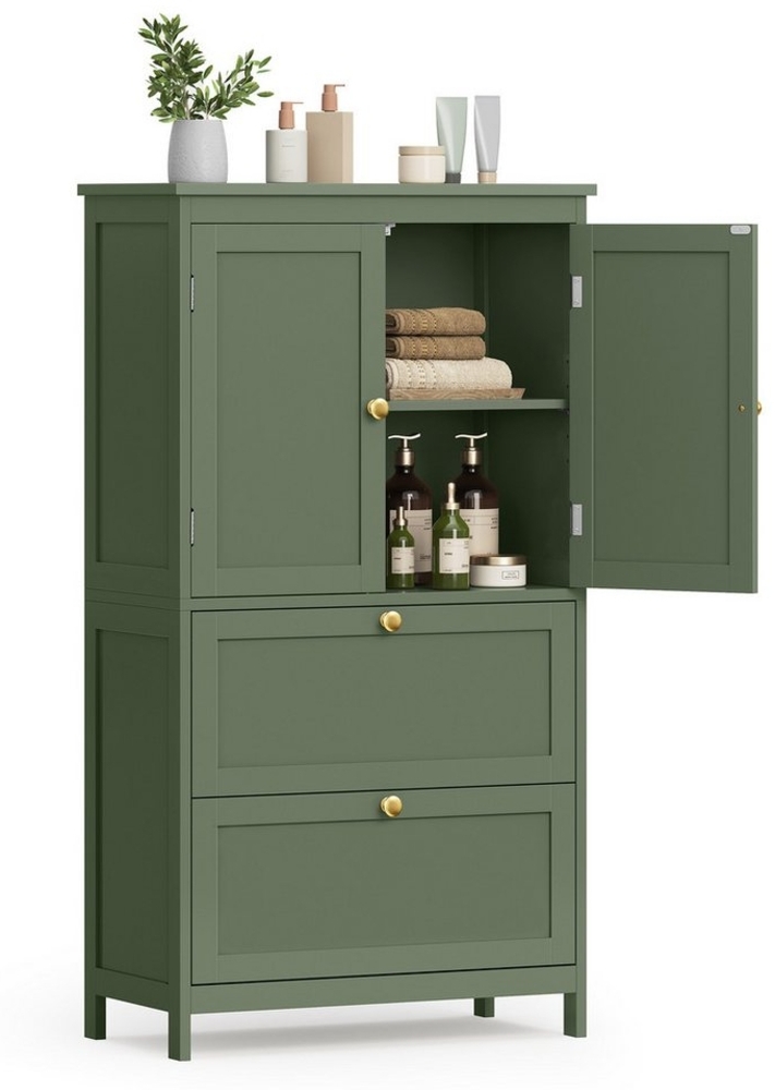 VASAGLE Badezimmerschrank, Badschrank, Küchenschrank mit 2 Türen und 2 Schubladen, verstellbare Ablagen, 30 x 60 x 110 cm, waldgrün BBCDE551C01V1 Bild 1