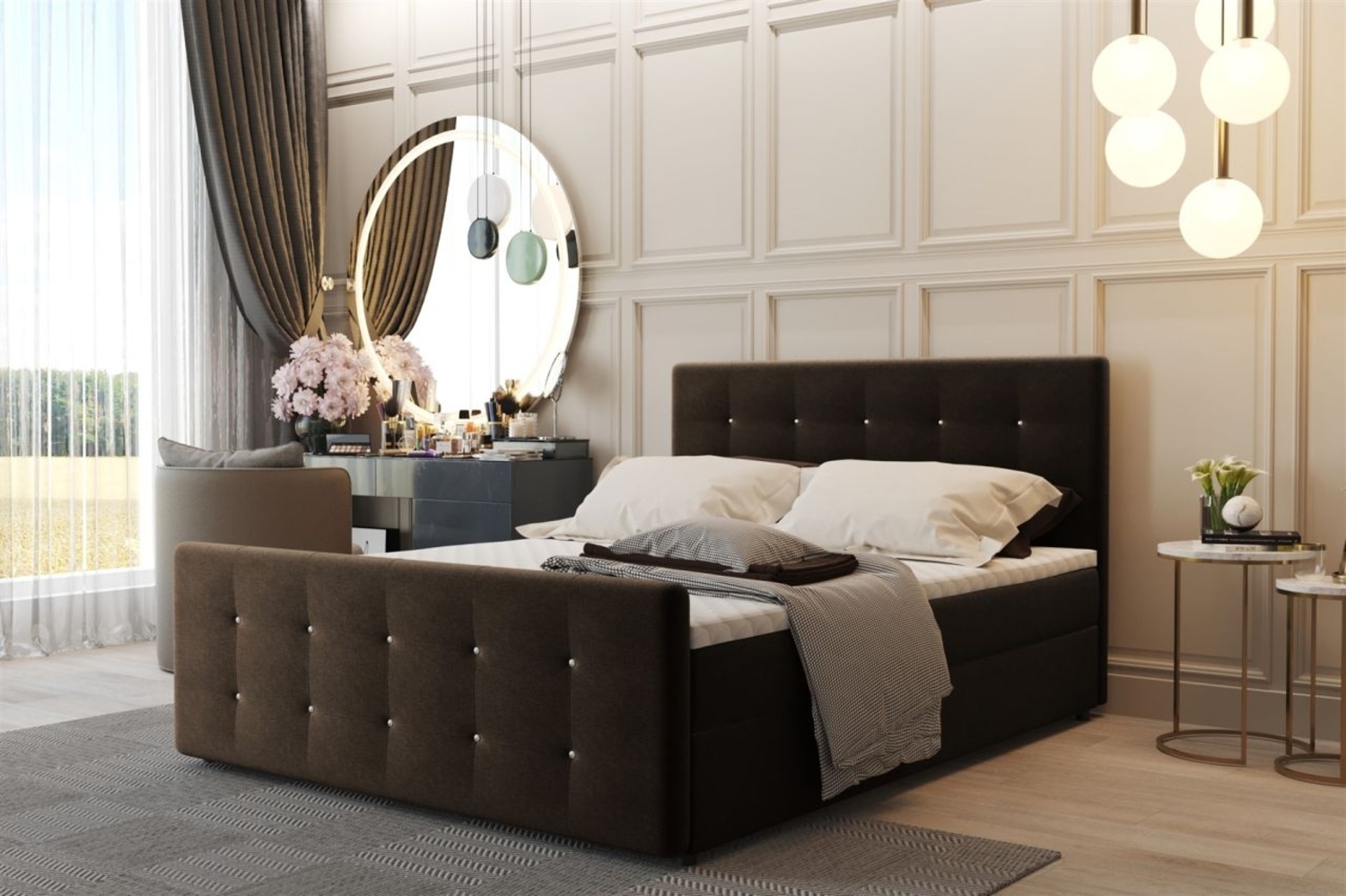 Boxspringbett Schlafzimmerbett CARLOS 160x220cm Stoff Cosmic Braun inkl. Bettkasten Bild 1