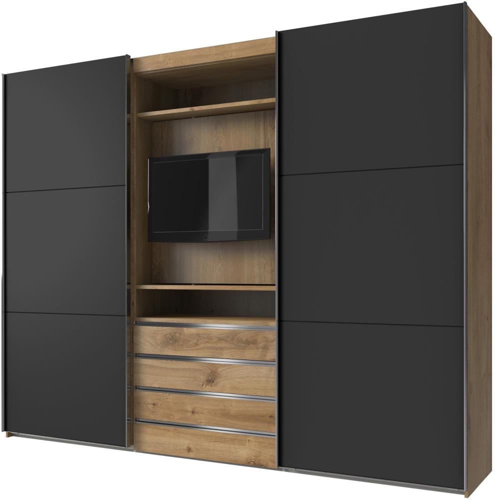 TV-Schrank >MAGIC< in PLANKENEICHE NB + GRAPHIT - 300x236x65cm (BxHxT) Bild 1