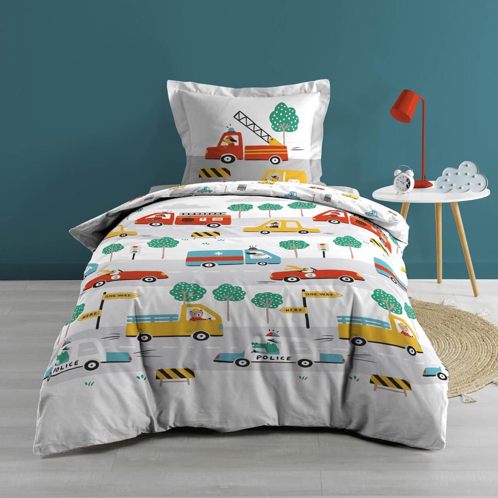 Kinder Jungen Bettwäsche Set Feuerwehr Polizei 140x200 cm Baumwolle Bettgarnitur Bild 1