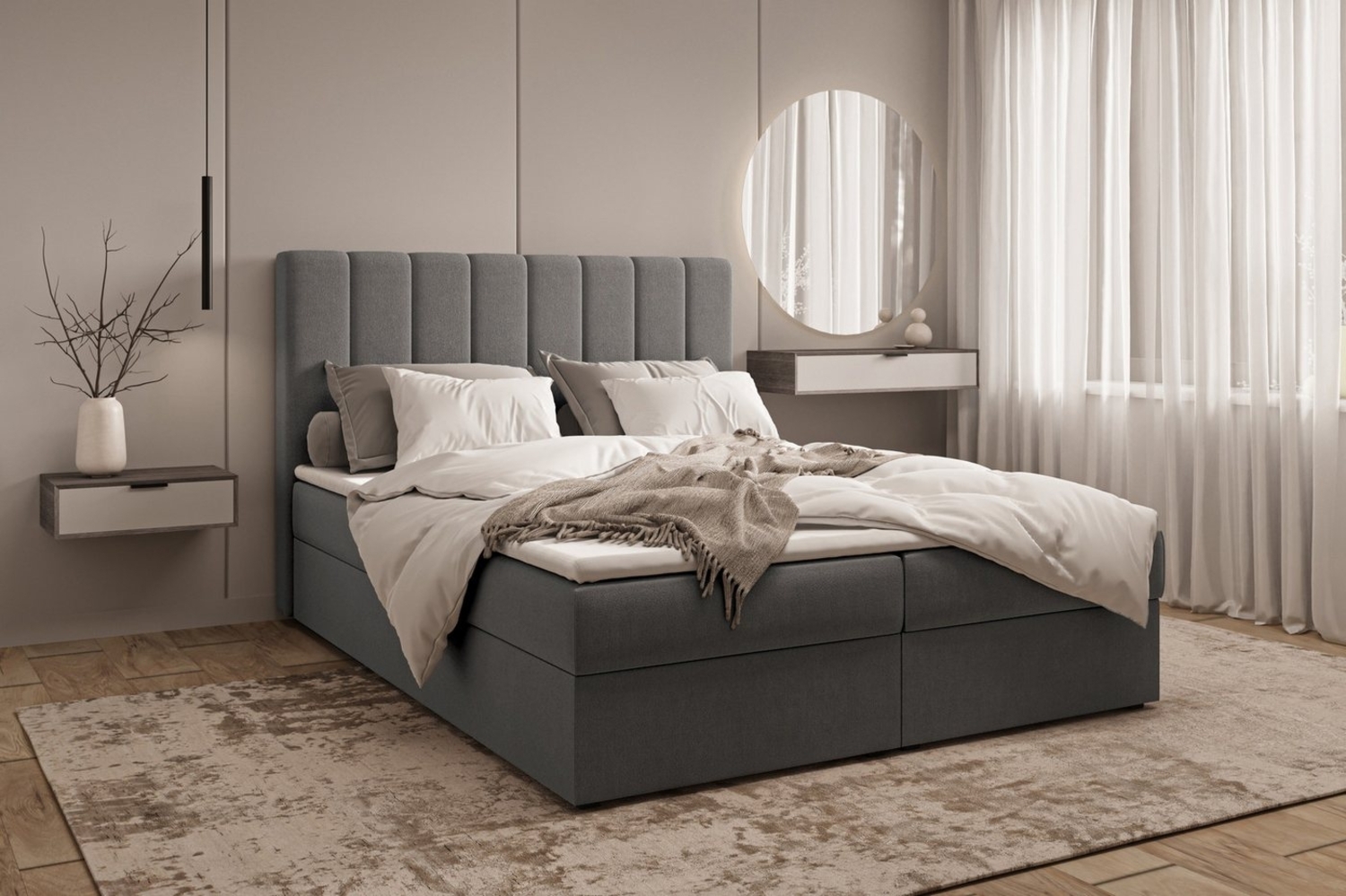 MOEBLO Boxspringbett Bett 01 (Bonell, Topper, Doppelbett gepolstertes Kopfteil mit Bettkasten Boxspringbett, aus Samt, Polsterbett Kontinentalbett, dekorativem Kopfteil), Boxspring, - (BxHxT):143/163/183x113x214 cm Bild 1