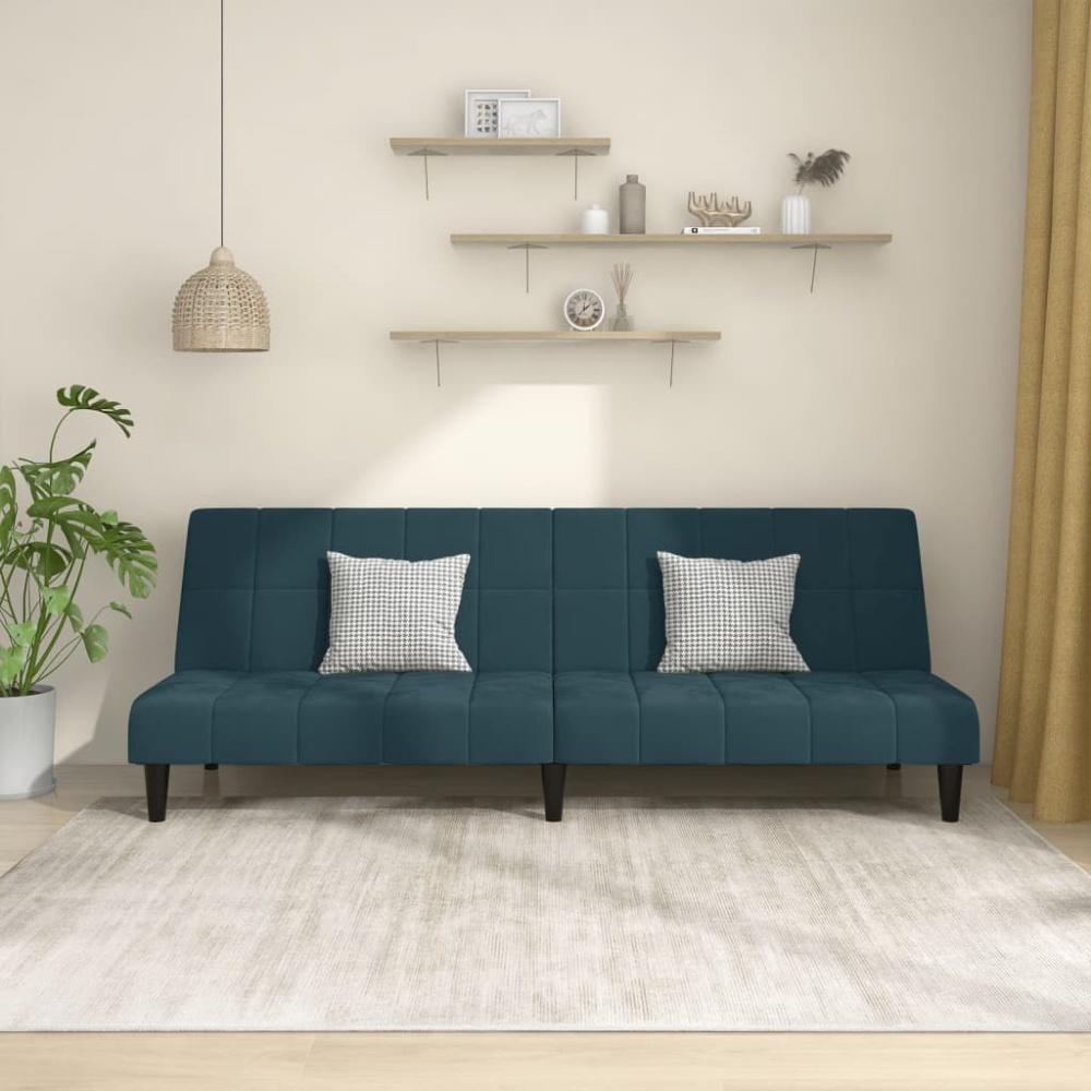 vidaXL Schlafsofa 2-Sitzer Blau Samt Bild 1