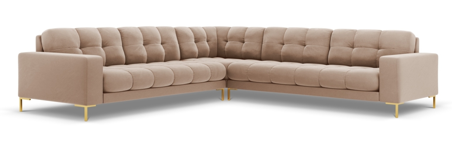 Micadoni Symmetrisches Ecksofa Mamaia 6-Sitzer Samtstoff Bluvel Beige goldene Beine Bild 1