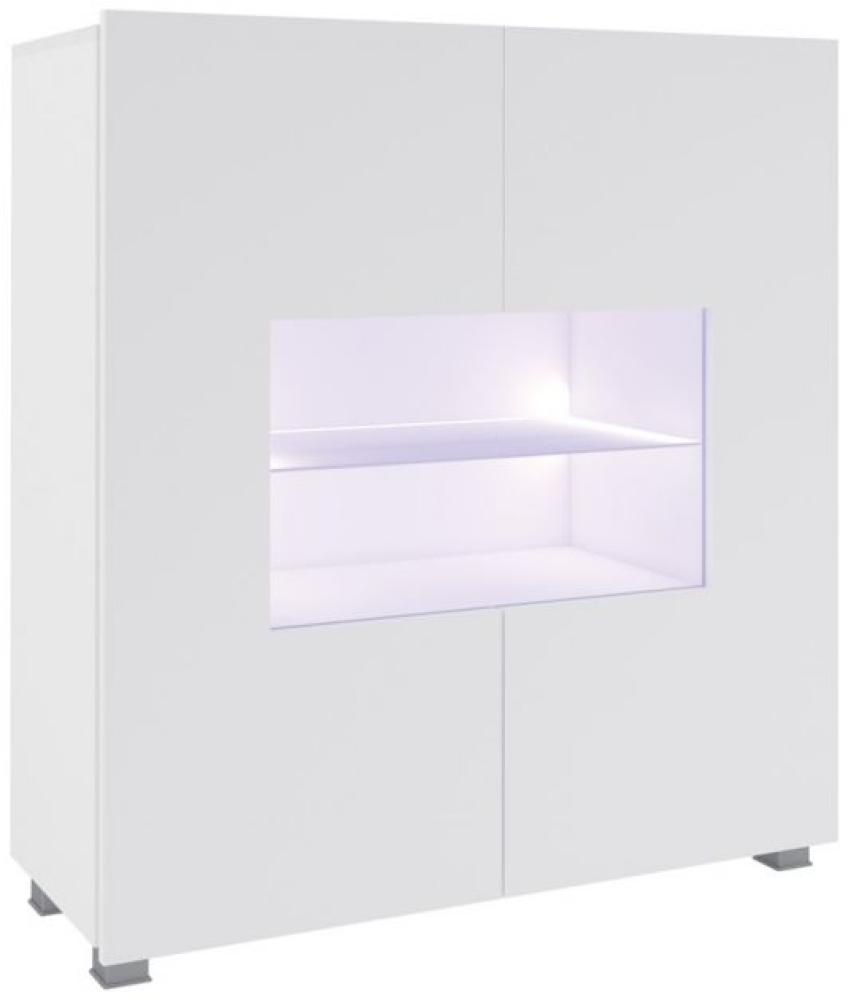 Highboard Schrank Vitrine LABRI 100x105x35cm Weiss Hochglanz inkl. LED Bild 1