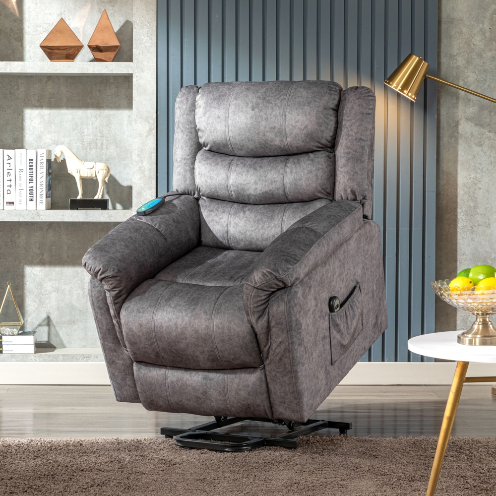 Merax Power Elektrischer Massagelift-Liegestuhl mit Wärme und Vibration, strapazierfähiger und sicherer Bewegungs-Liegemechanismus – rutschfestes Stoffsofa Bild 1