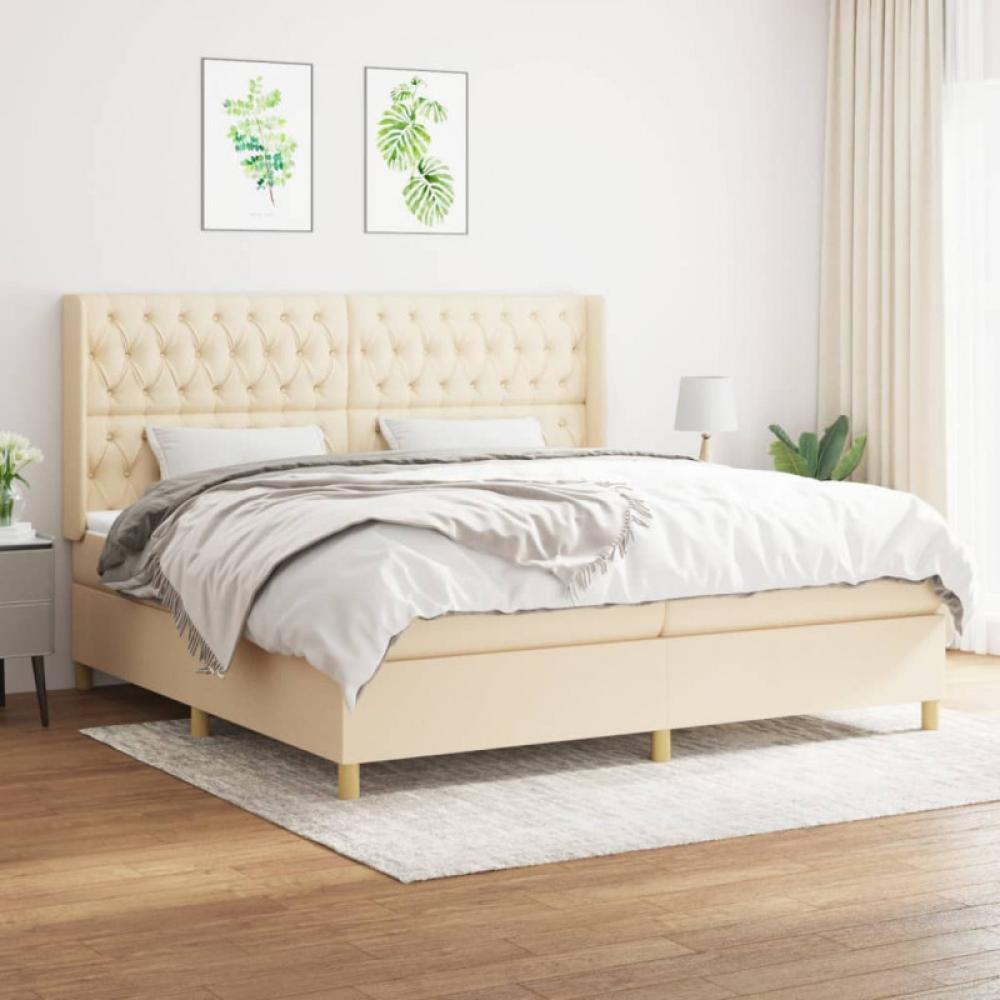 vidaXL Boxspringbett mit Matratze Stoff Creme 200 x 200 cm, Härtegrad: H2 [3132262] Bild 1