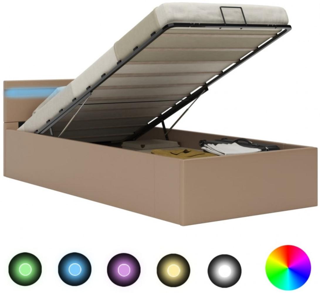 vidaXL Stauraumbett mit LED Cappuccino-Braun Kunstleder 90×200cm Bild 1