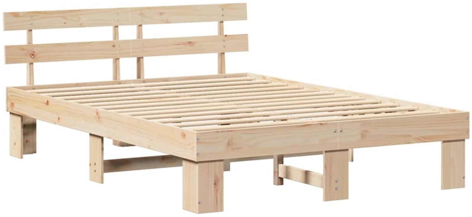vidaXL Bettrahmen mit Kopfteil Natur 160 x 200 cm Massives Kiefernholz 872434 Bild 1