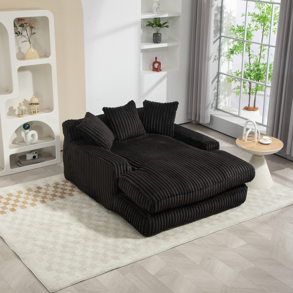 LVHOM Lazy Sofa Cordstoff mit Kissen, Bodensofa 125 × 155 × 63 cm, Schlafsofa Couch mit Memory-Schaum, Chaiselounge Sessel, Schwarz Bild 1