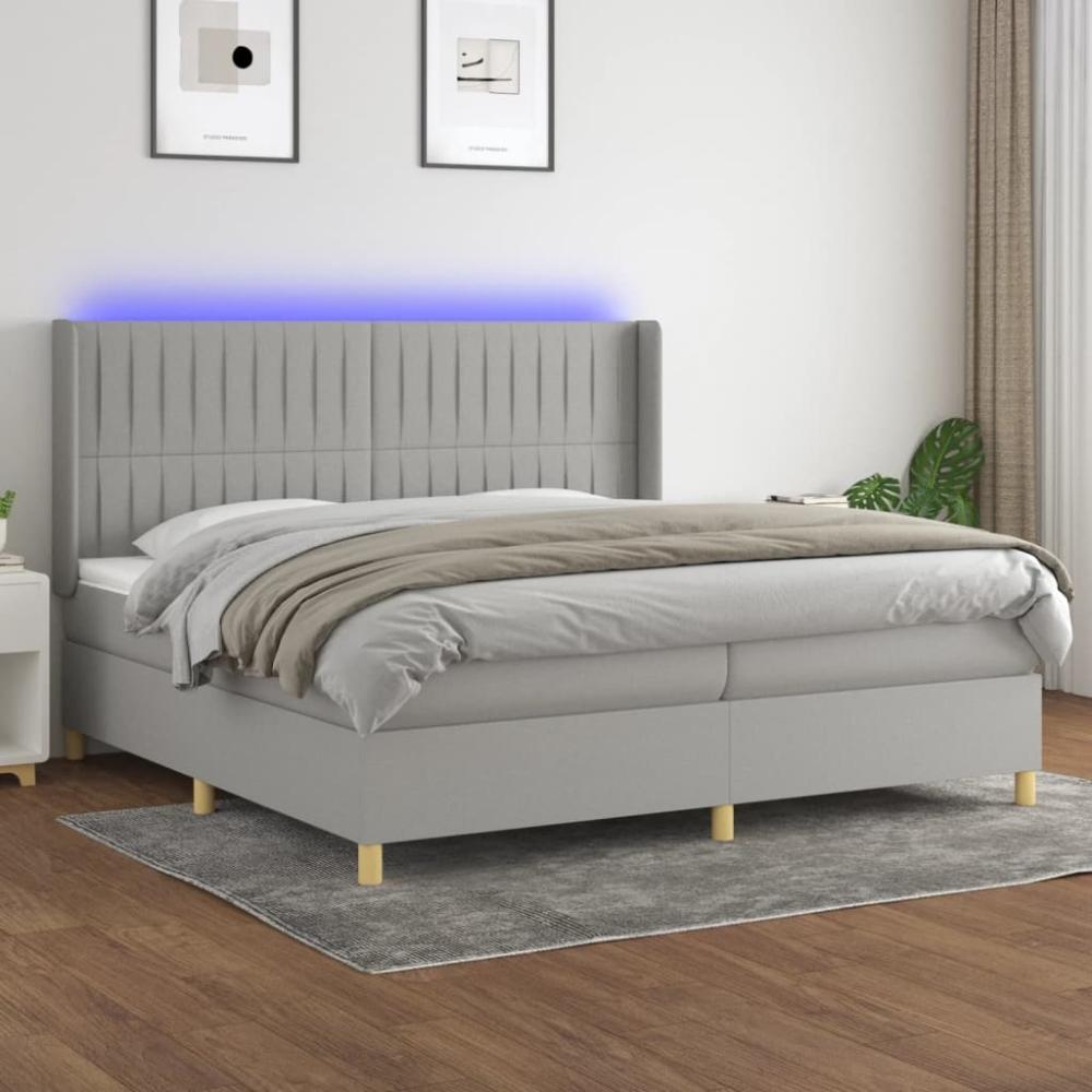 vidaXL Boxspringbett mit Matratze & LED Hellgrau 200x200 cm Stoff, Härtegrad: H2 [3139061] Bild 1