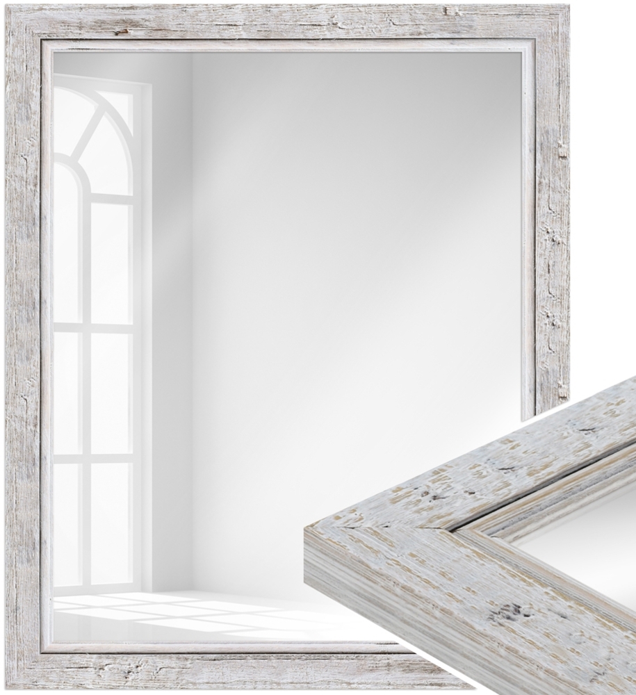 WANDStyle Wandspiegel H660 aus Massivholz in Weiß 47 x 67 cm im Stil Landhaus Bild 1