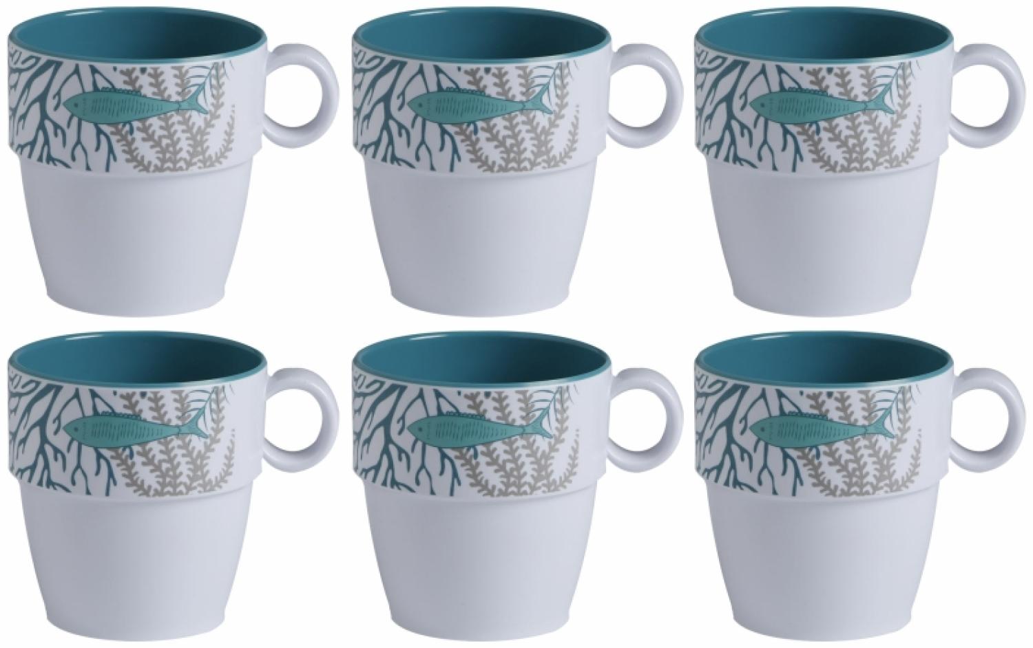 Kaffee- Becher Tasse, Kaffeepot, Mug, Melamin, Coastal - Serie 6er Set Bild 1