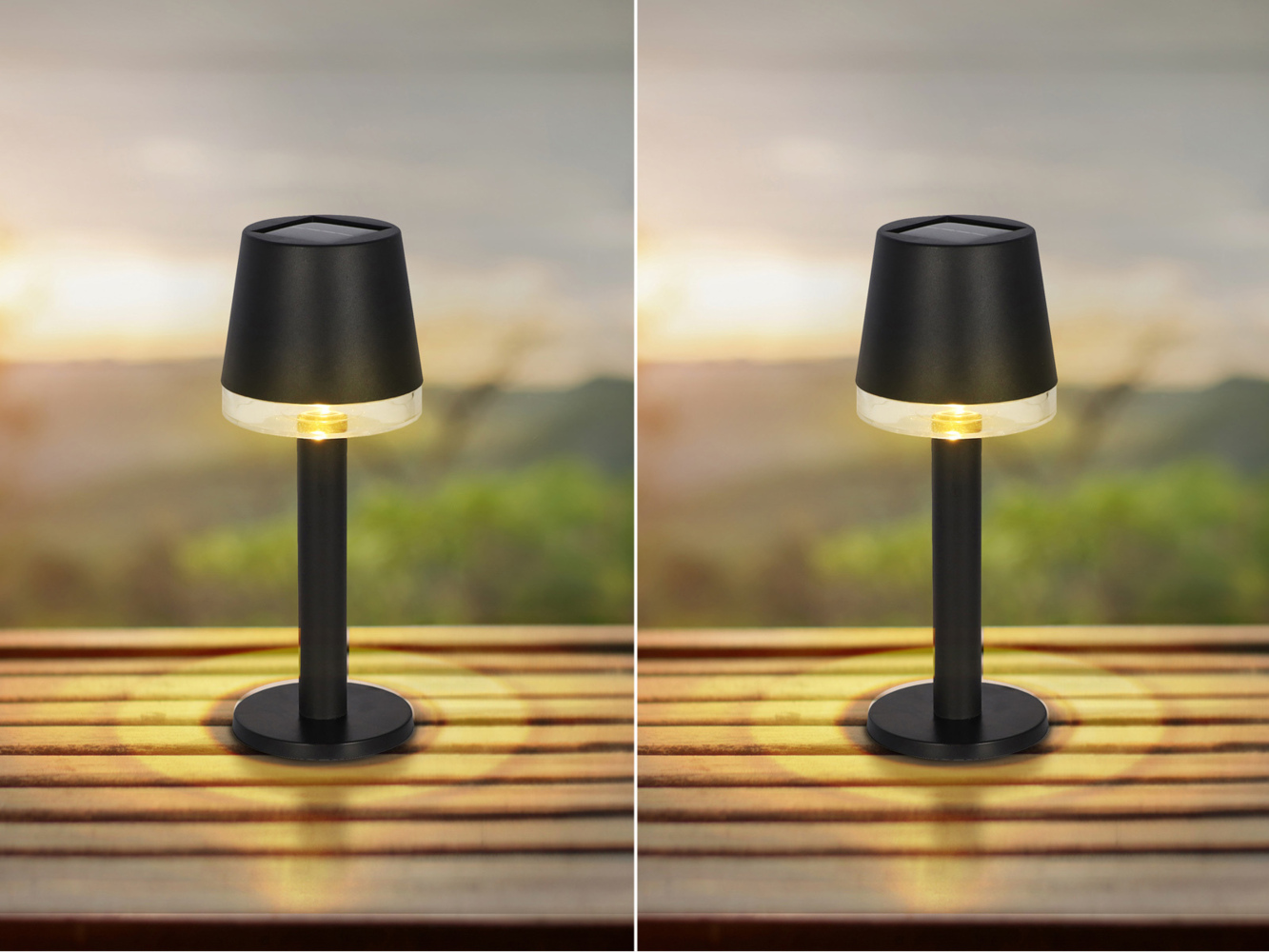 2er Set Kleine LED Outdoor Solar Tischleuchten in Schwarz, Höhe 21,5cm Bild 1