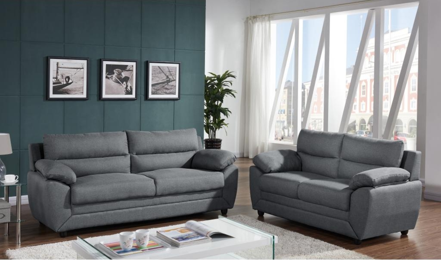 Vente-unique - Sofa 3-Sitzer & 2-Sitzer - Stoff - Anthrazit - MANOA Bild 1