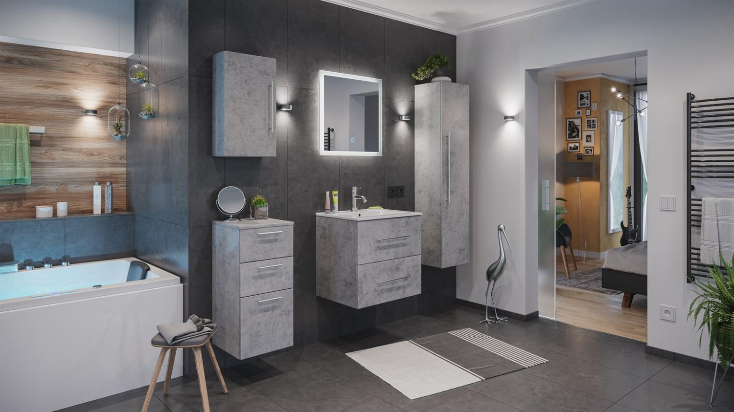 Posseik Badezimmer Badmöbel Badset Homeline Beton Bild 1