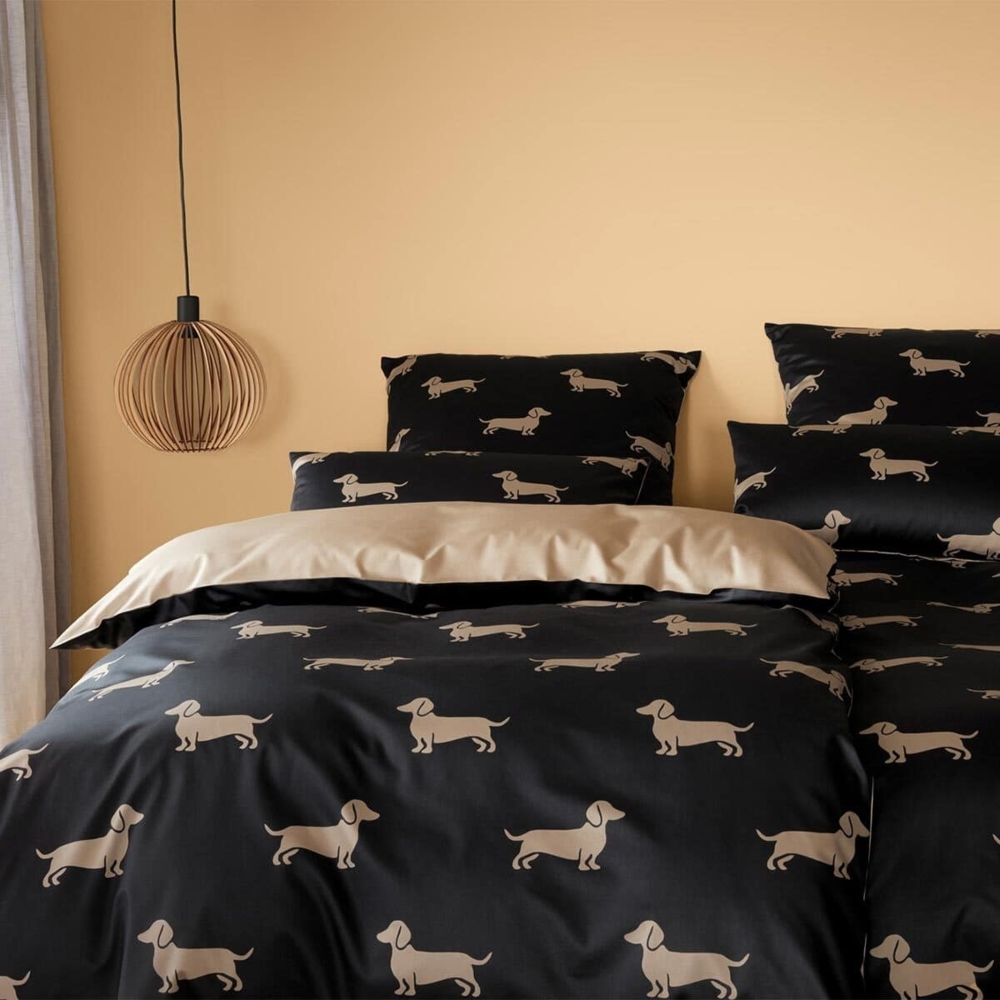 elegante Mako-Satin Bettwäsche Dogs schwarz beige|135x200 cm + 40x80 cm Bild 1