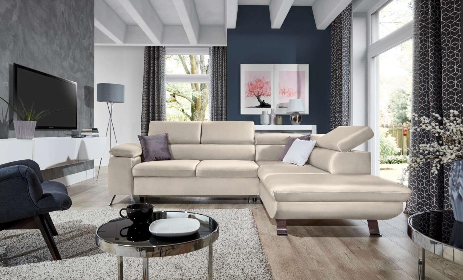 Stylefy Tiara Ecksofa Velours MONOLITH Beige Rechts Bild 1