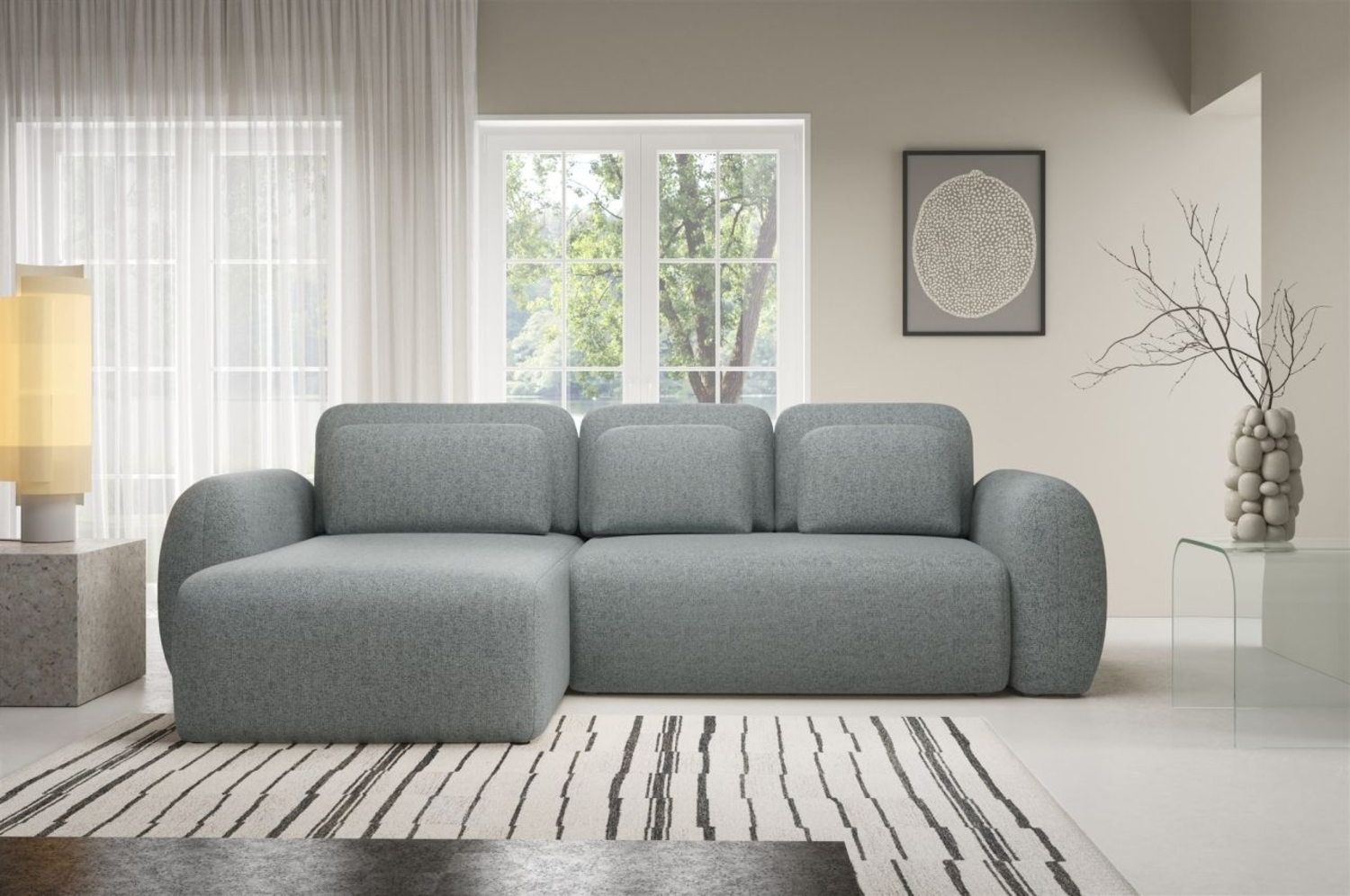 Ecksofa Schlafsofa Sofa GASTON in Stoff Puente Dunkelgrau Ottomane Links Bild 1