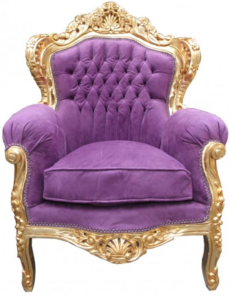 Casa Padrino Barock Sessel King Mod2 Lila / Gold - Luxus Barock Möbel Bild 1