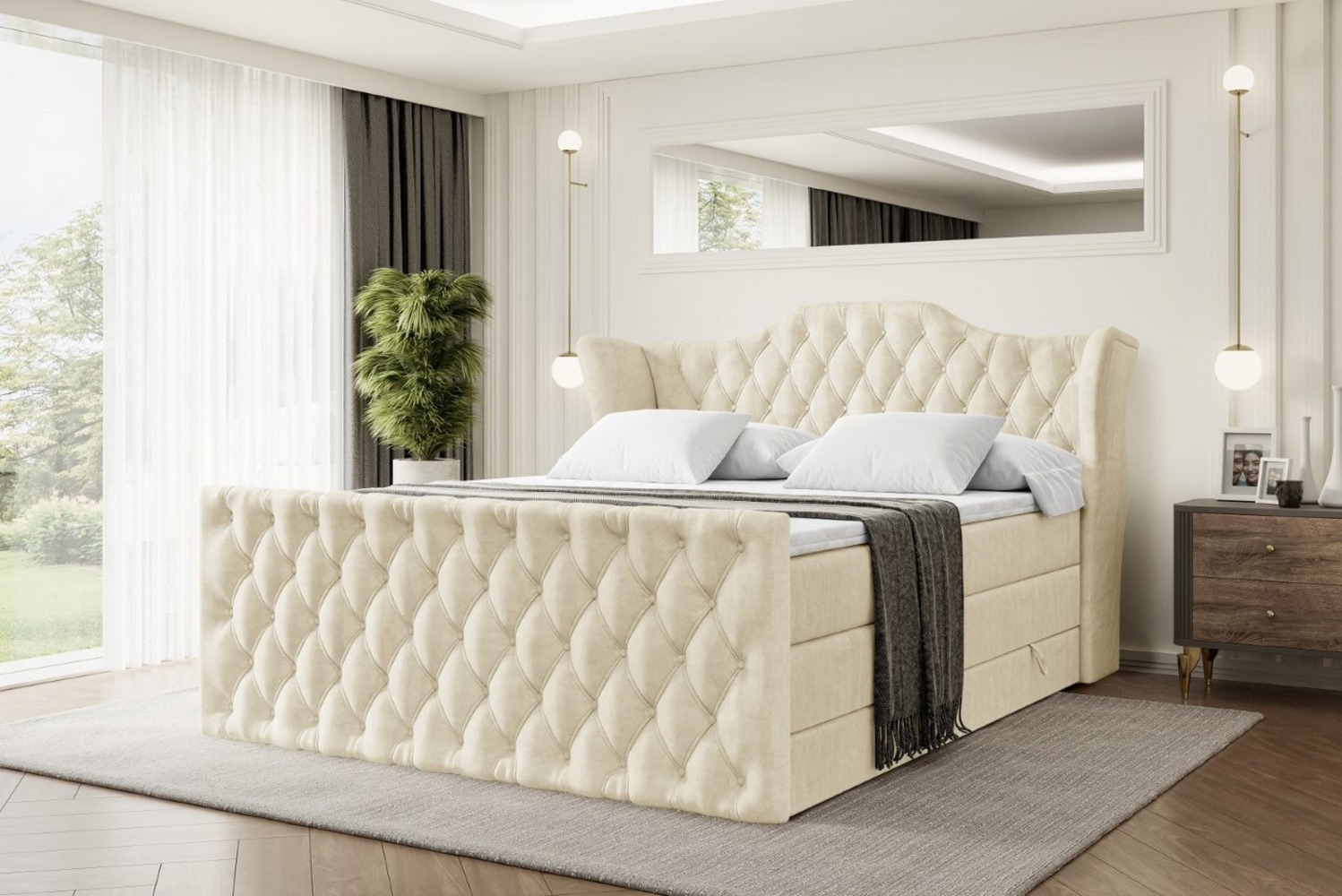 ALTDECOR Boxspringbett VILA-Z KING (Multipocket-Matratze H4, H3 Matratze Bonellfederung, Topper, Kopfteil), Doppelbett mit Fußteil Bild 1