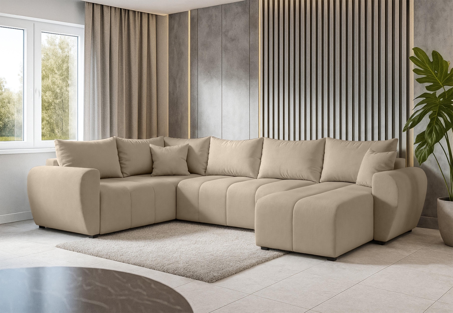 AX LIVING Malatya U XL Wohnlandschaft U Form XXL Ecksofa Hellbraun L Bild 1