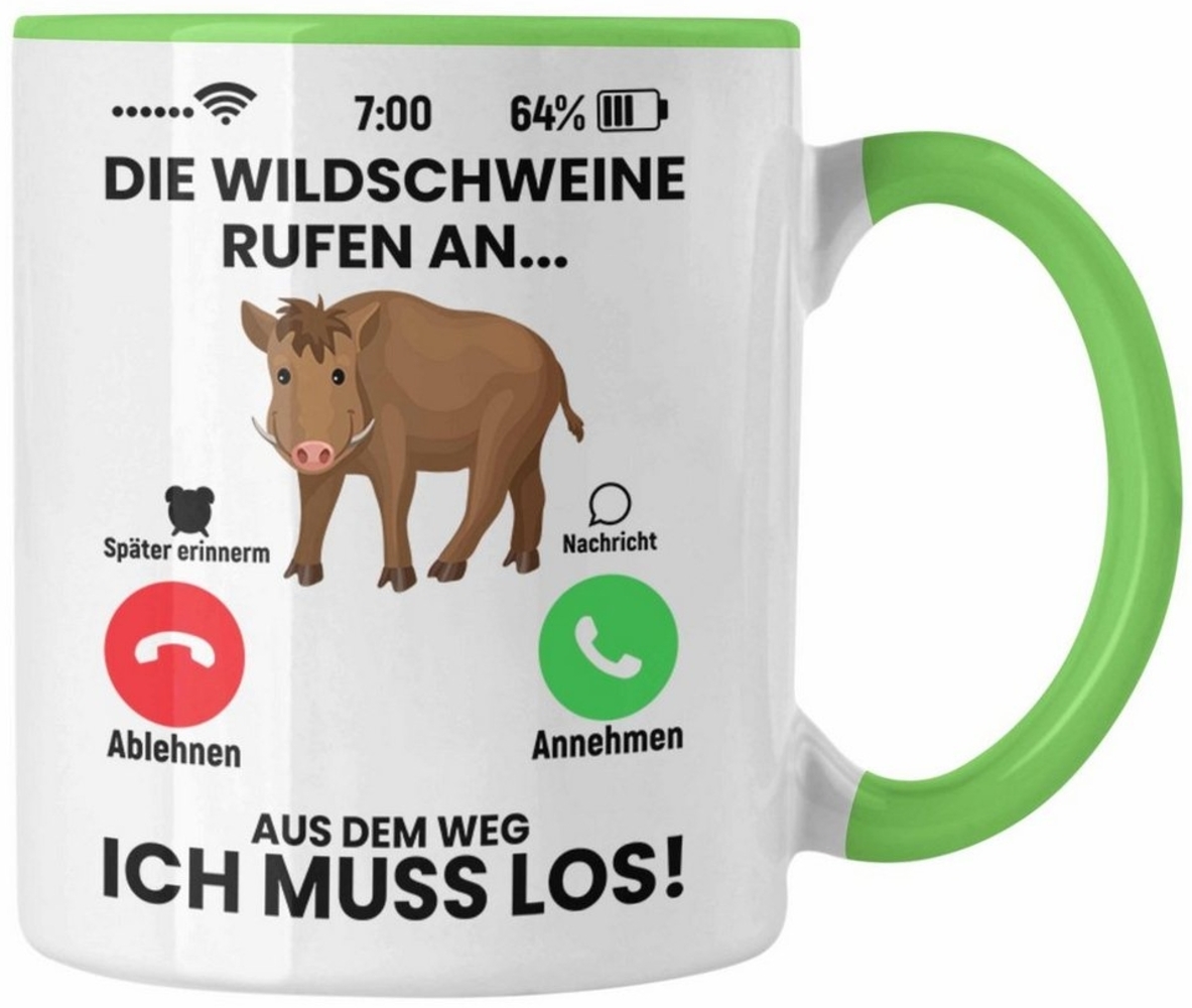 Trendation Tasse Trendation - Die Wildschweine Rufen An Tasse Geschenk für Jäger Lustig Bild 1