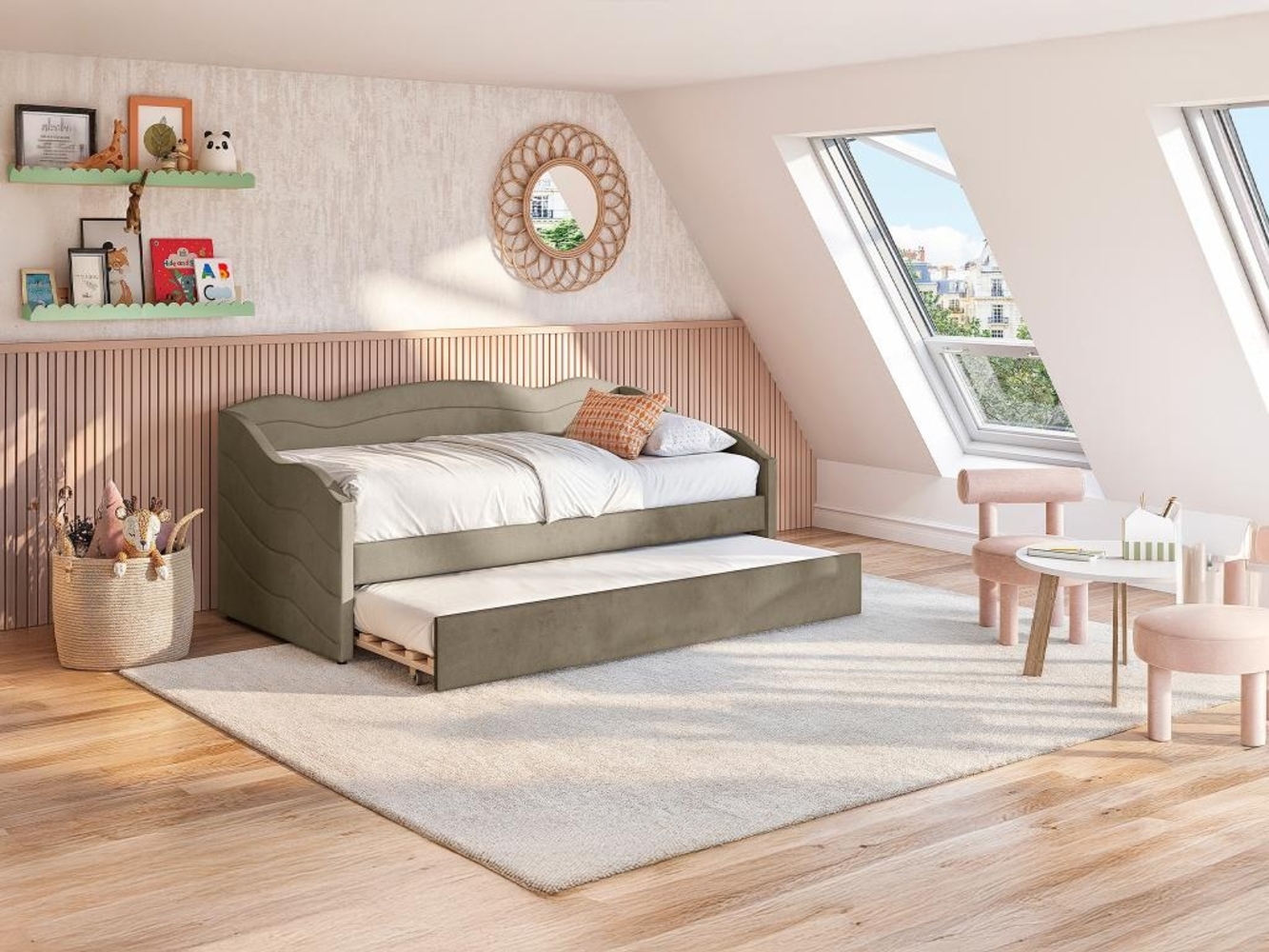 Vente-unique - Ausziehbett 2 x 90 x 190 cm - Samt - Beige - LENVIA Bild 1