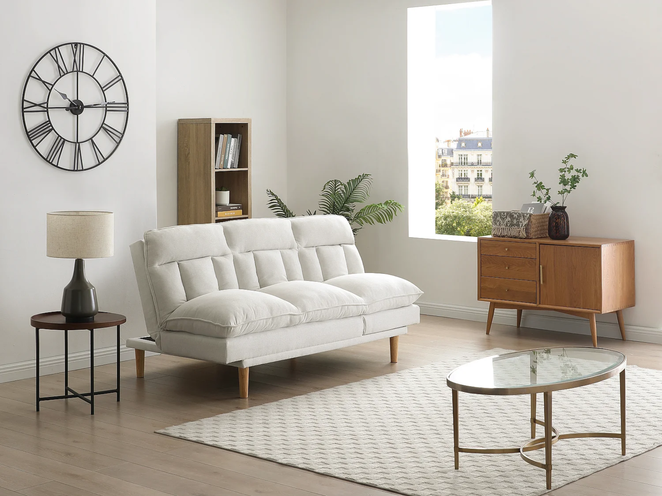 Vente-unique - 3-Sitzer-Schlafsofa Clic-Clac - Stoff - Beige - PALOBU Bild 1