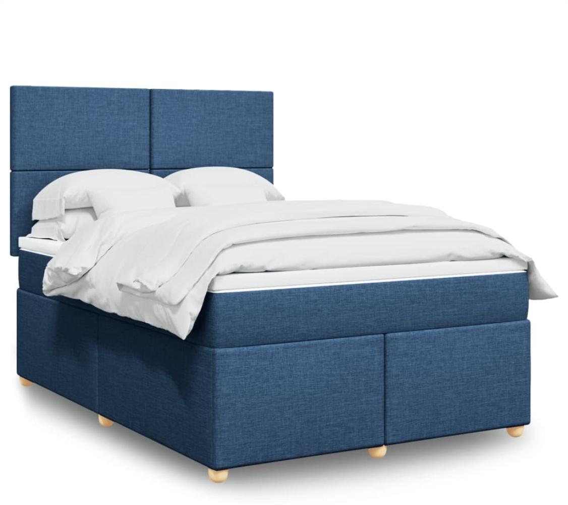 vidaXL Boxspringbett mit Matratze Blau 140x200 cm Stoff 3291302 Bild 1