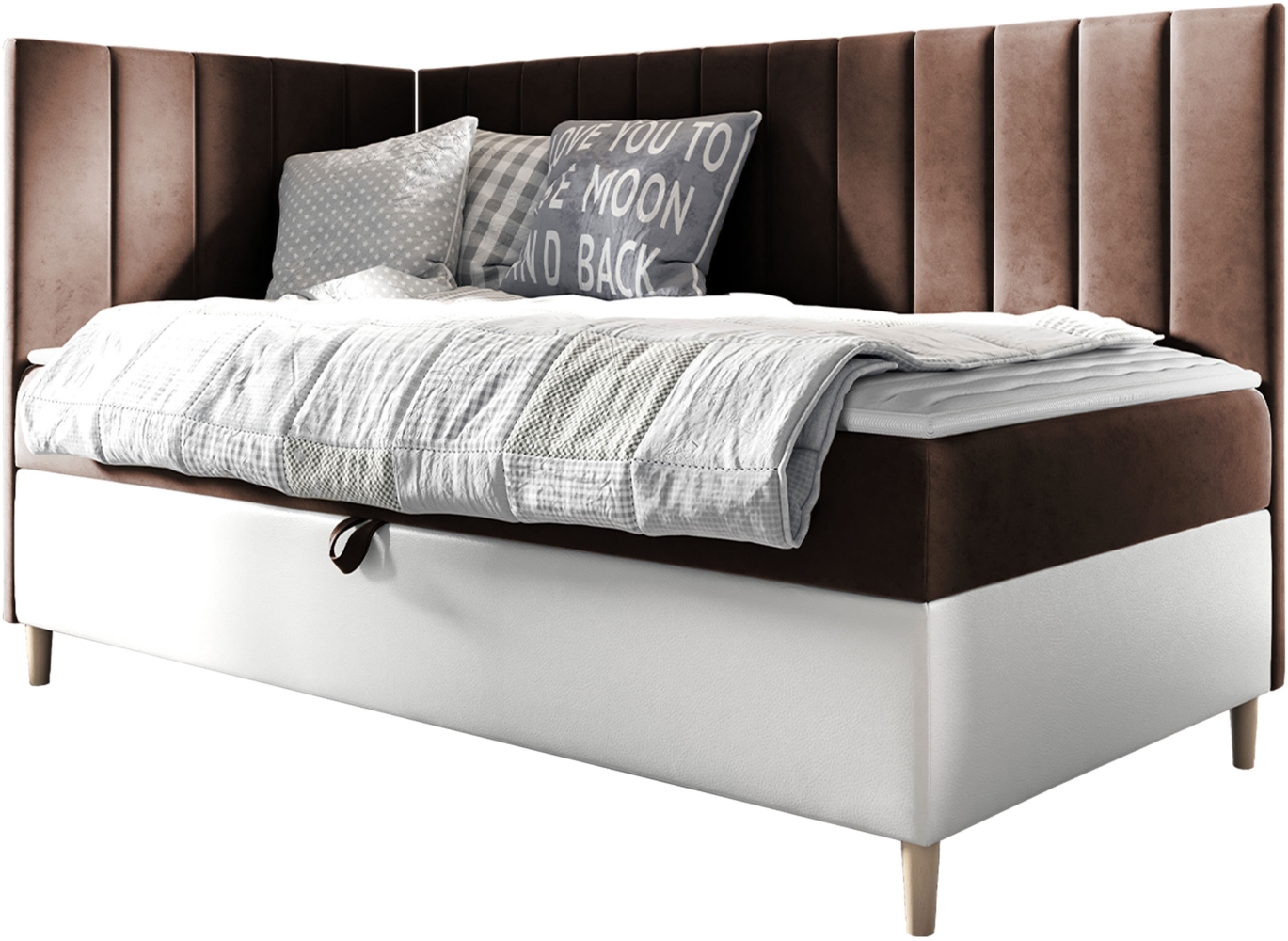 Boxspringbett Chapeni 'Junior 3' braun 90 x 200 cm Links Bild 1