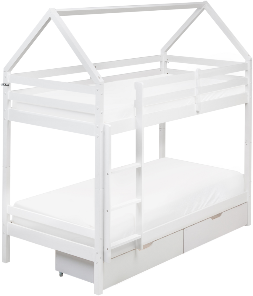 Hochbett mit Schubladen Haus Kiefernholz TERNAS 90 x 200 cm mit Stauraum Weiß Bild 1