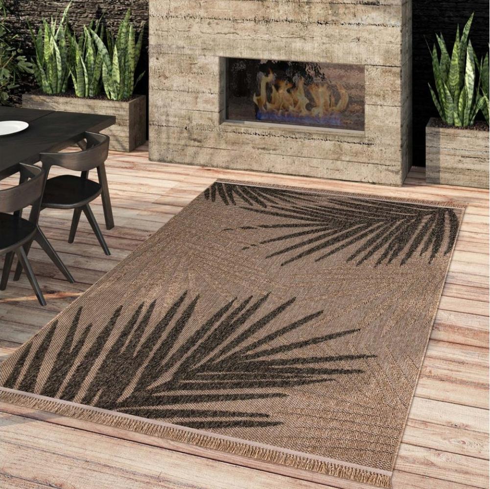 TaraCarpet Teppich Outdoor & Indoor Teppich wetterfest Borneo Premium Sisal-Jute-Optik, rechteckig, Höhe: 7 mm, Balkon Terrasse Wintergarten Palme Wohnzimmer Esszimmer 80X150 Bild 1