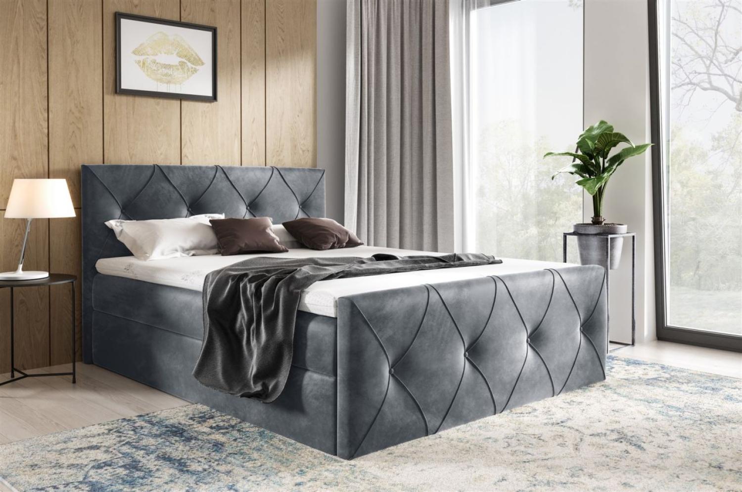 Boxspringbett Schlafzimmerbett LEWIS LUX 140x200cm in Stoff Fresh Silbergrau Bild 1