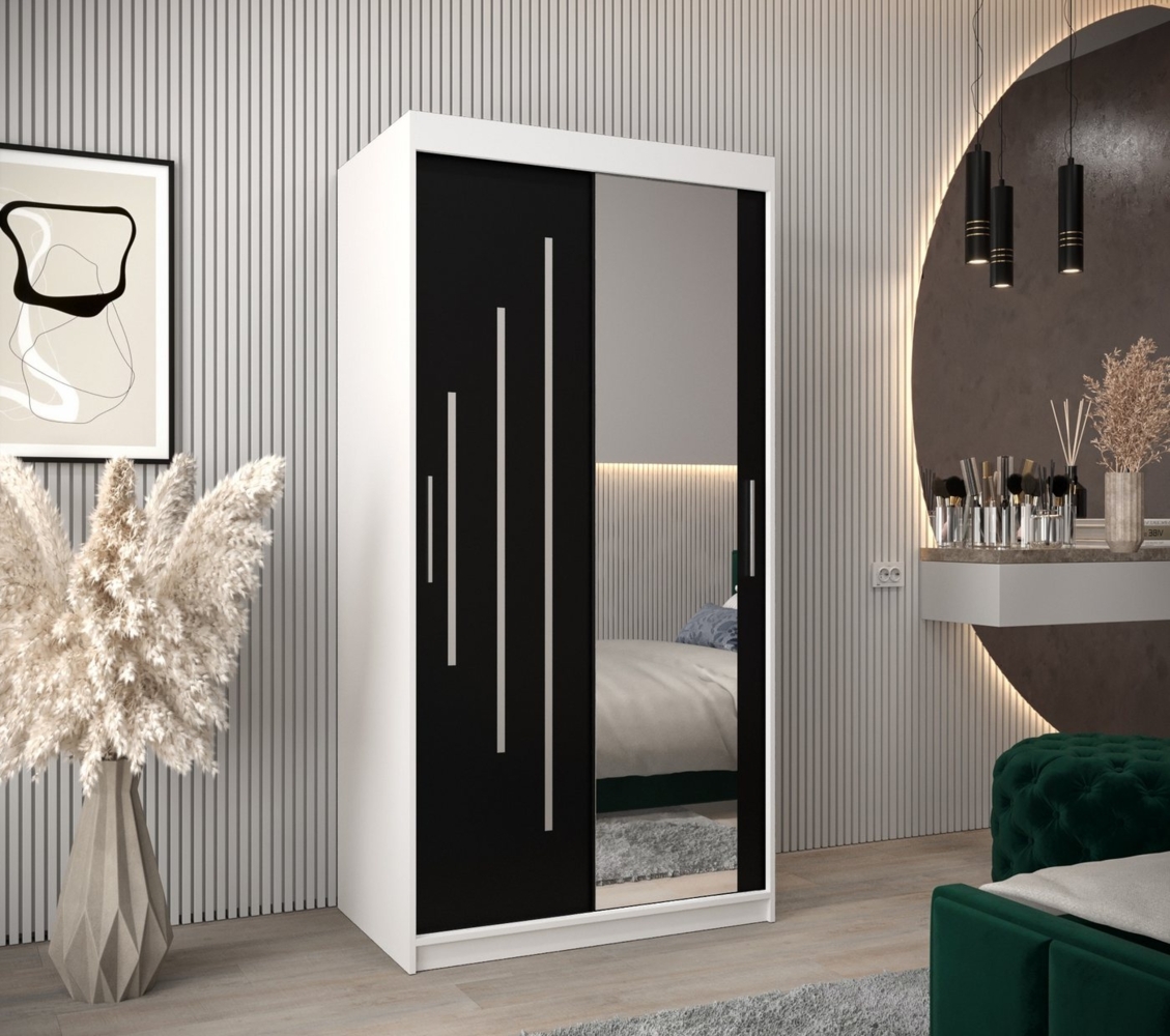 MOEBLO Schiebetürenschrank MALTESE 2 (mit Spiegel, mit/ ohne Schubladen, Schwebetürenschrank Schrank Garderobe Schiebtüren Schlafzimmer Wohnzimmerschrank) (BxHxT):100/120/150/180/200/250x200x62 cm Bild 1