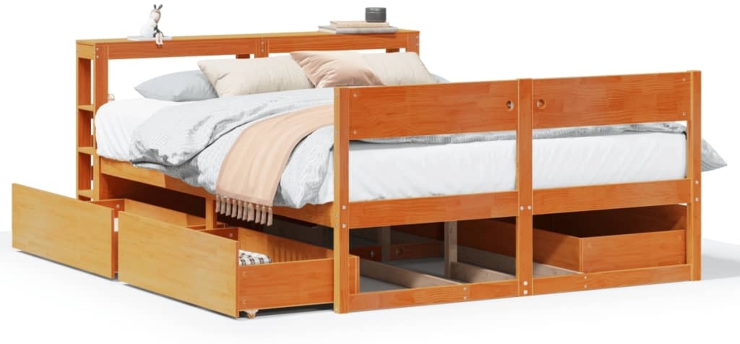 vidaXL Massivholzbett ohne Matratze Wachsbraun 140x200 cm Kiefernholz 3306383 Bild 1