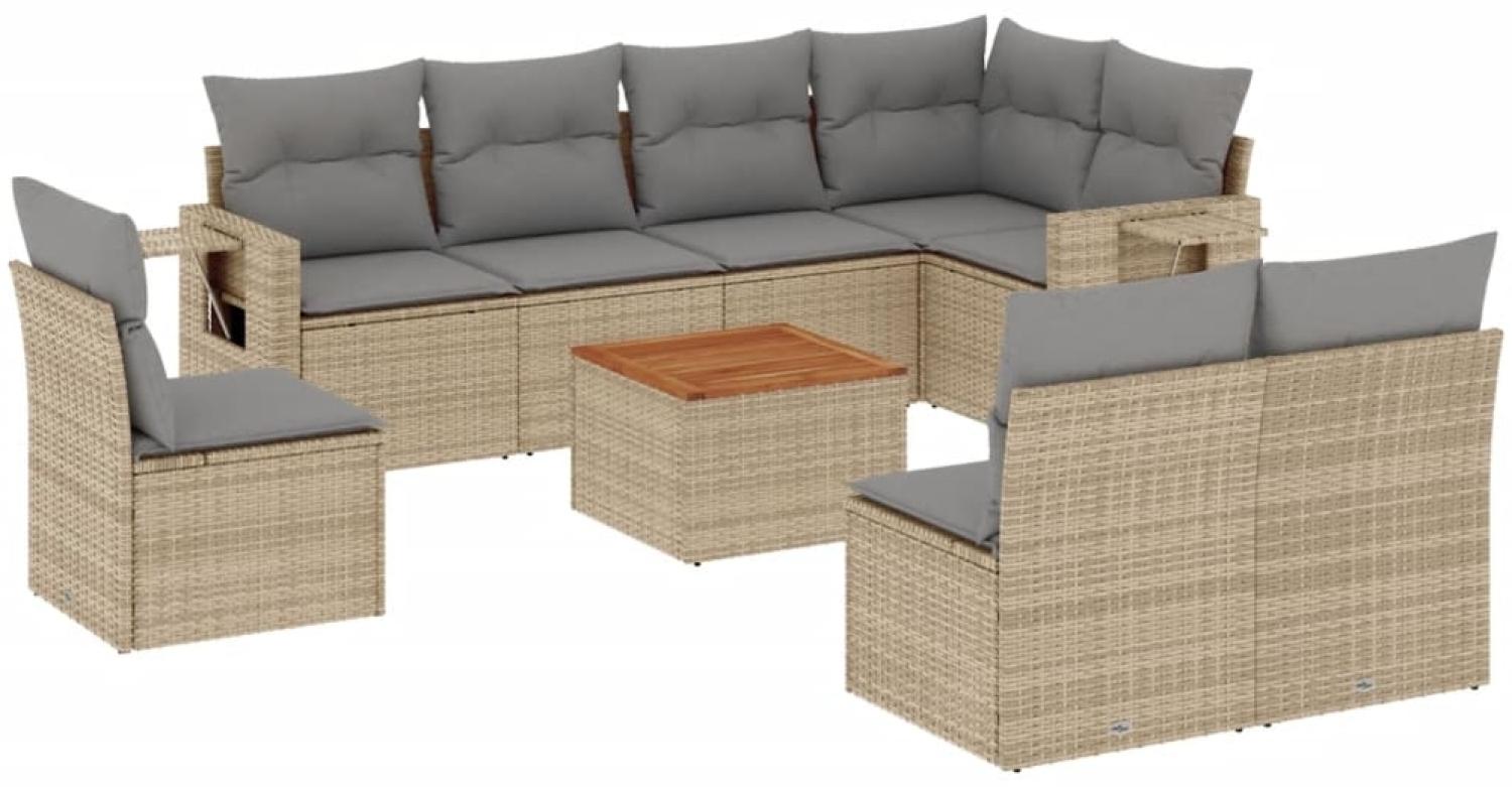vidaXL 9-tlg. Garten-Sofagarnitur mit Kissen Beige Poly Rattan 3224603 Bild 1