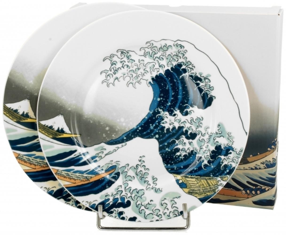 DUO ART GALLERY Dessertteller 2er Set THE GREAT WAVE inspired by K. Hokusai New Bone China Porzellan Bild 1