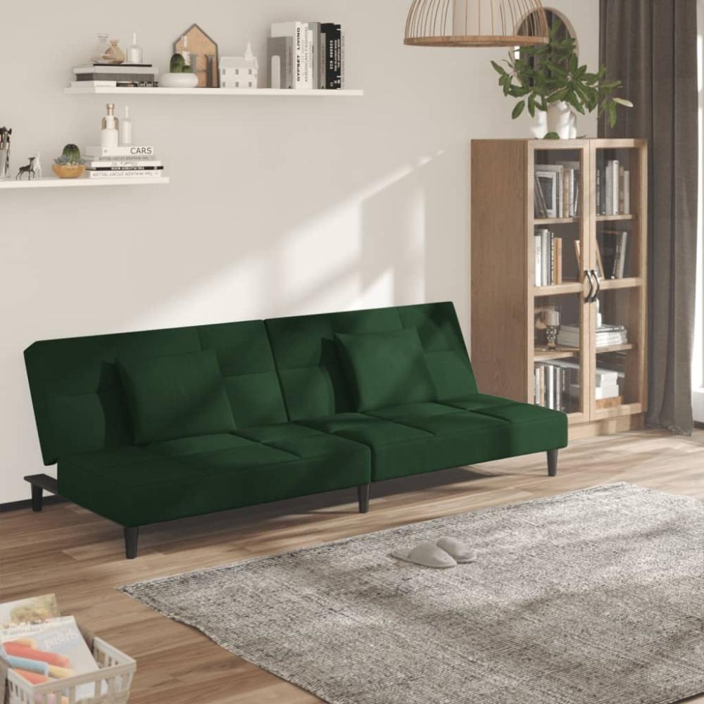 vidaXL Schlafsofa 2-Sitzer mit 2 Kissen Dunkelgrün Samt Bild 1