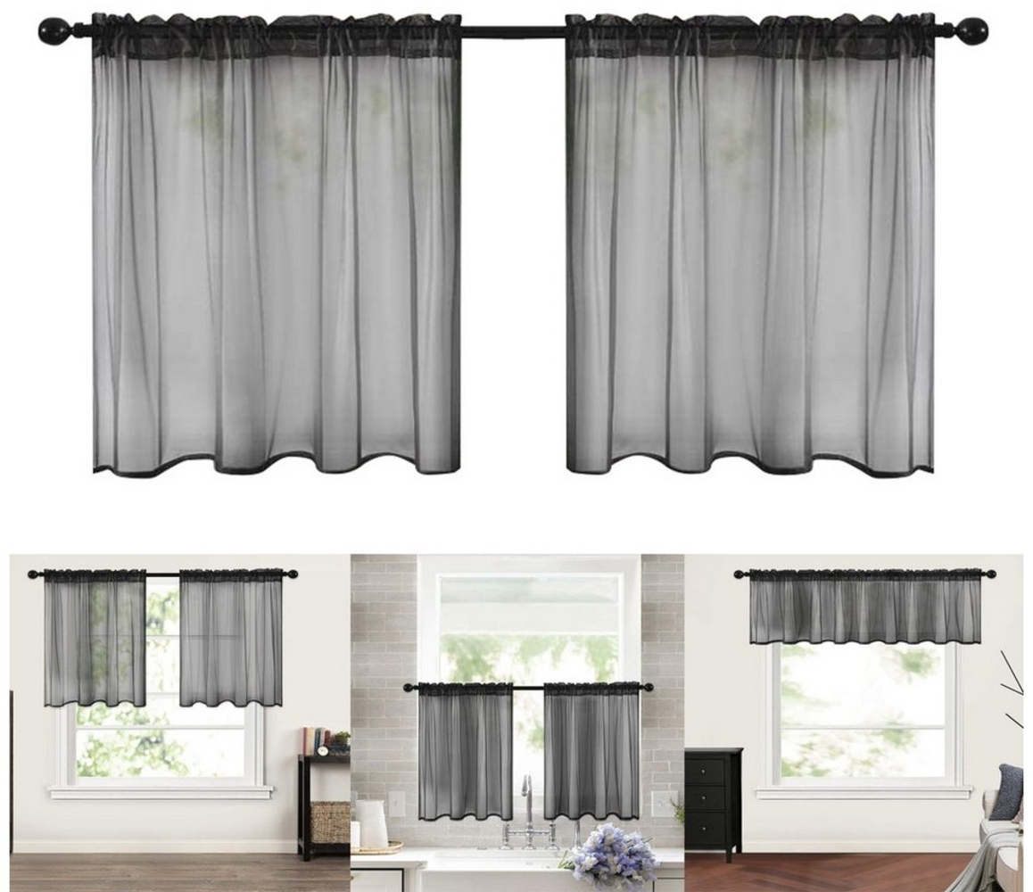 BTTO V&G Scheibengardine Gardinen Kurz Vorhänge, Stabtaschenkopf, Bistrogardine,mit Rüschenbesatz, (2 St), Halbtransparent für Flügelige Fenster, Küche Waschküche, Kurze Vorhänge Bild 1
