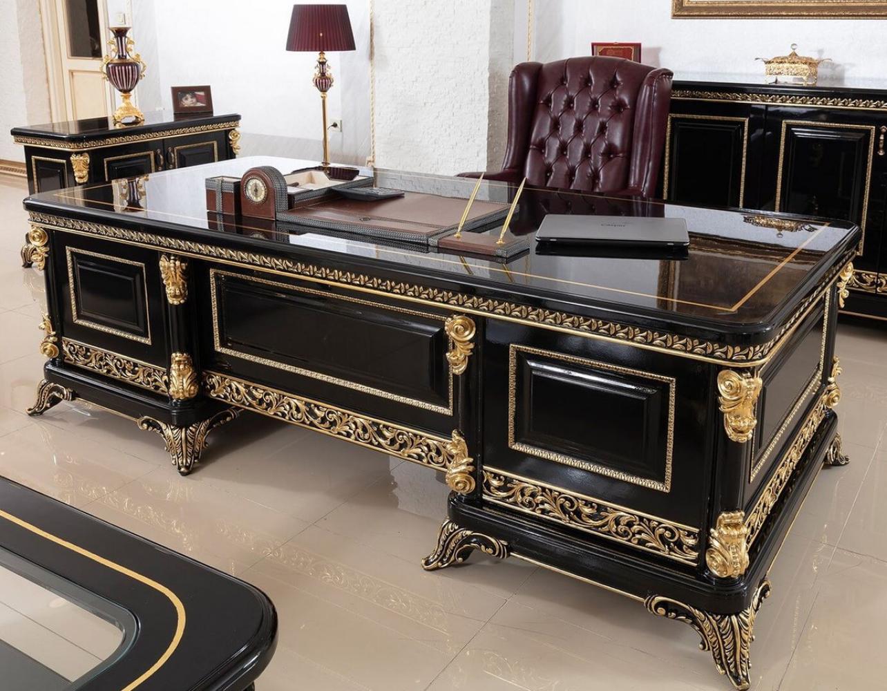 Casa Padrino Luxus Barock Büromöbel Set Bordeauxrot / Schwarz / Gold - 1 Barock Schreibtisch & 1 Barock Chesterfield Bürostuhl mit edlem Kunstleder - Prunkvolle Barock Büromöbel Bild 1