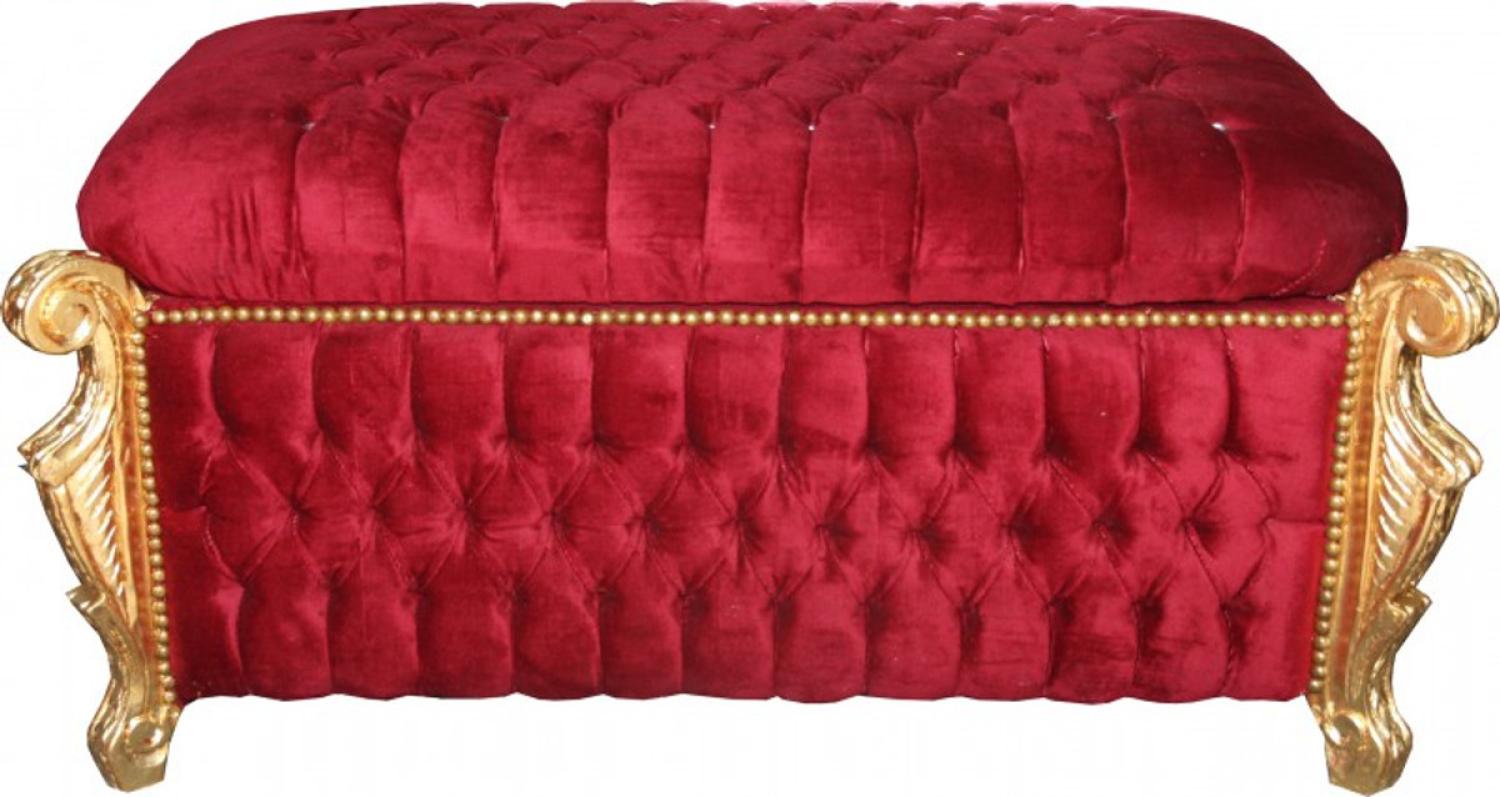 Casa Padrino Barock Sitzbank (Truhe) Bordeaux Rot/Gold mit Bling Bling Glitzersteine -Antik Truhe Bild 1