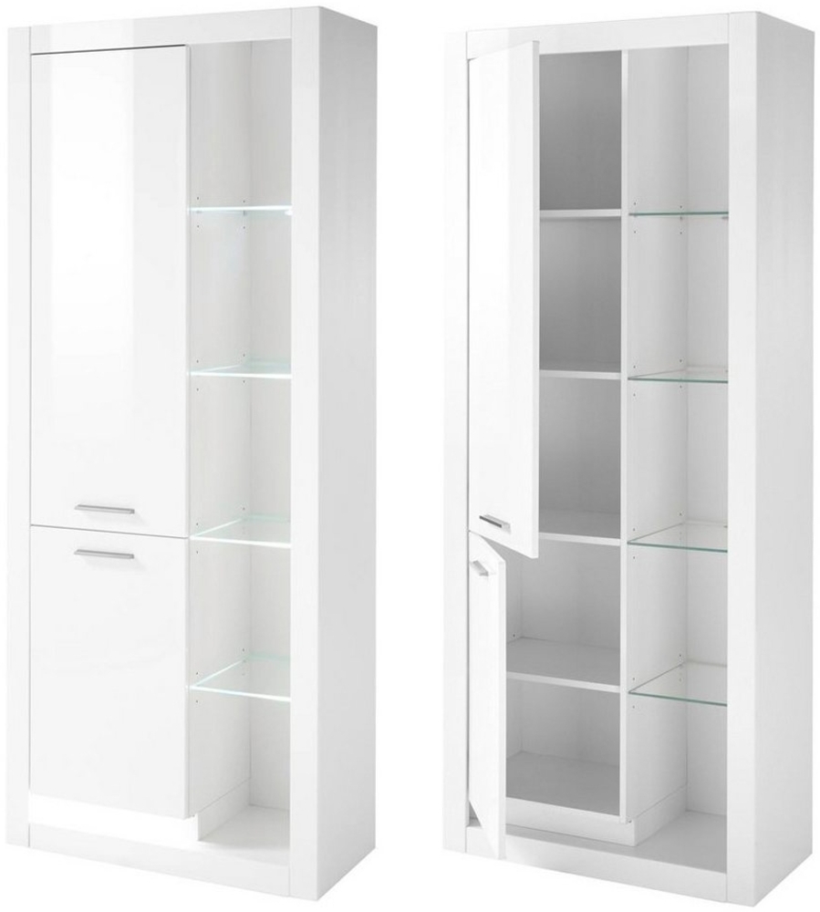 Lomadox Vitrine Mailand-61 Vitrinenschrank Wohnzimmerschrank Highboard 80cm breit weiß hochglanz Bild 1