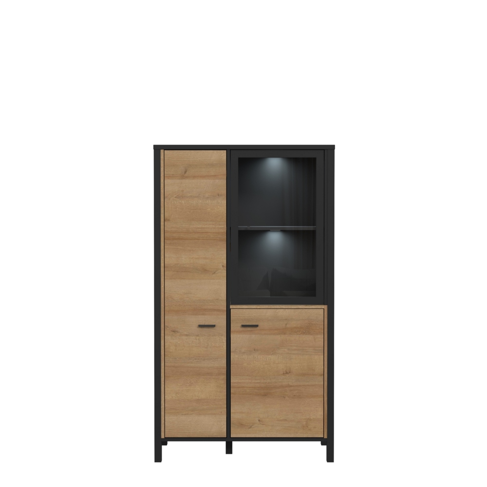 99rooms Harryson Vitrine I Riviera Eiche Schwarz mit LED-Beleuchtung Bild 1