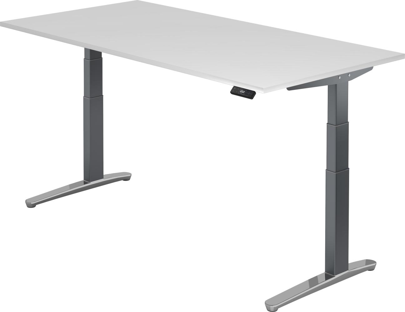 bümö® Sitz- & Stehschreibtisch Serie-XBHM elektrisch höhenverstellbar mit Memoryfunktion, Tischplatte 200 x 100 cm in weiß, Gestell in graphit / aluminium poliert Bild 1