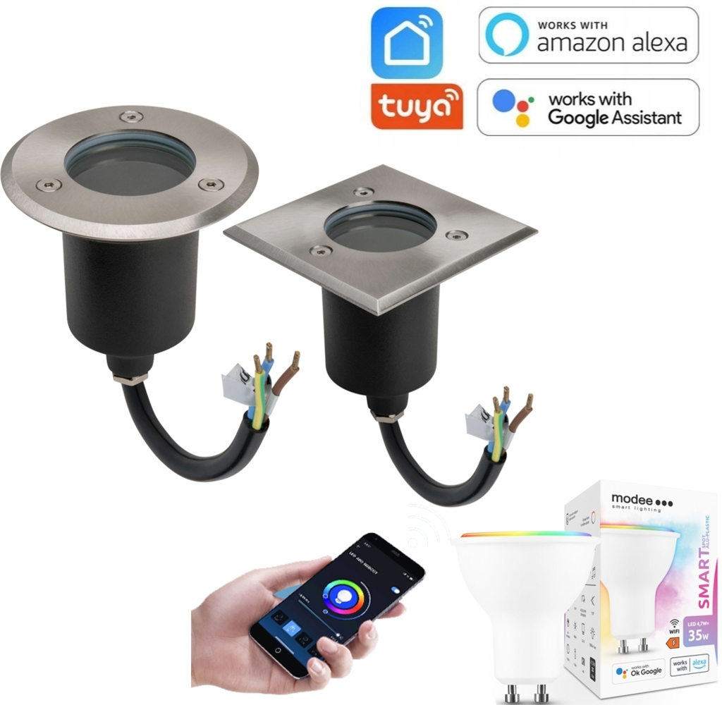 LED Einbau Bodenleuchte Bodenspot Bodenstrahler Edelstahl Eckig inkl RGBW GU10 LED WiFi Rund 5w RGBW Smart Bild 1