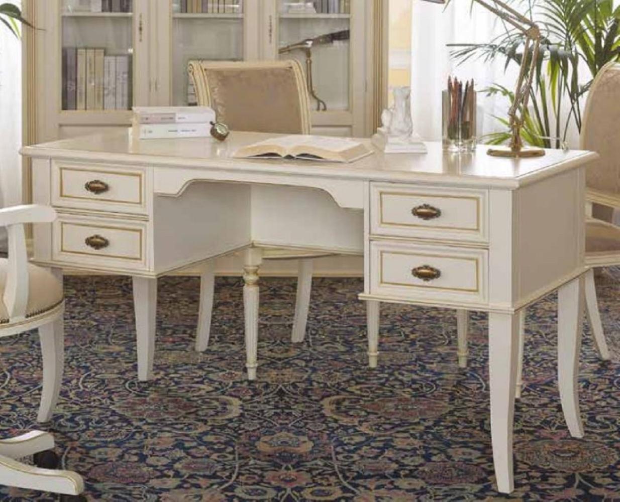 Casa Padrino Luxus Barock Sekretär mit 4 Schubladen Creme / Gold - Handgefertigter Schreibtisch im Barockstil - Barock Büro Möbel - Luxus Möbel im Barockstil - Luxus Qualität - Made in Italy Bild 1